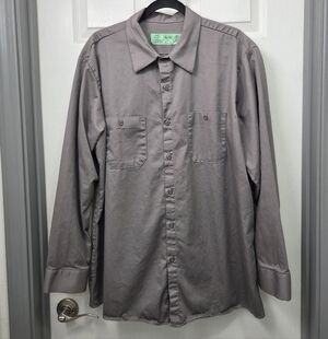 Grey Red Kap Long Sleeve Button Down Shirt Workwear Mens Size XL Outdoors